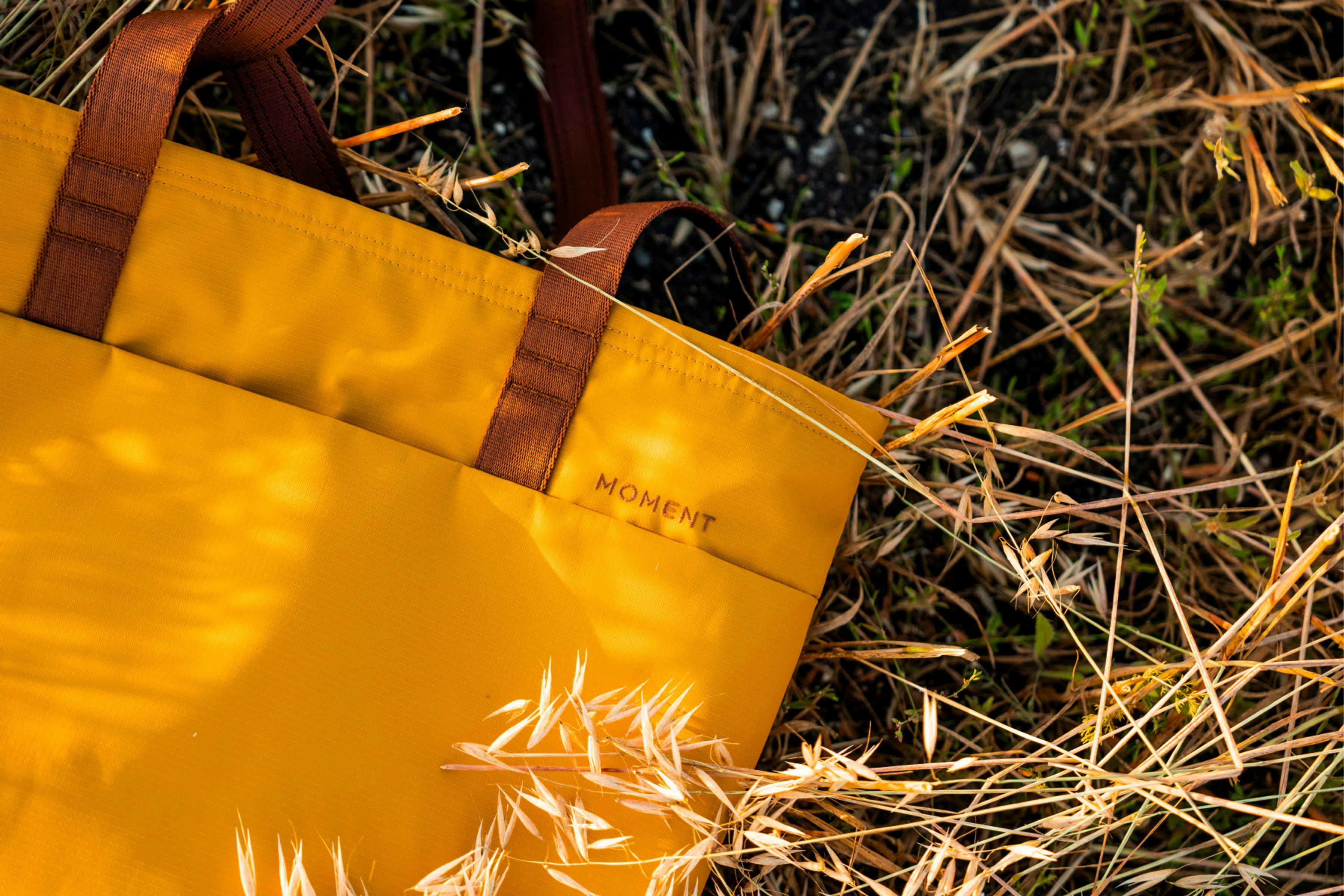 Everything Tote in the wild under a light rainfall showing durability.